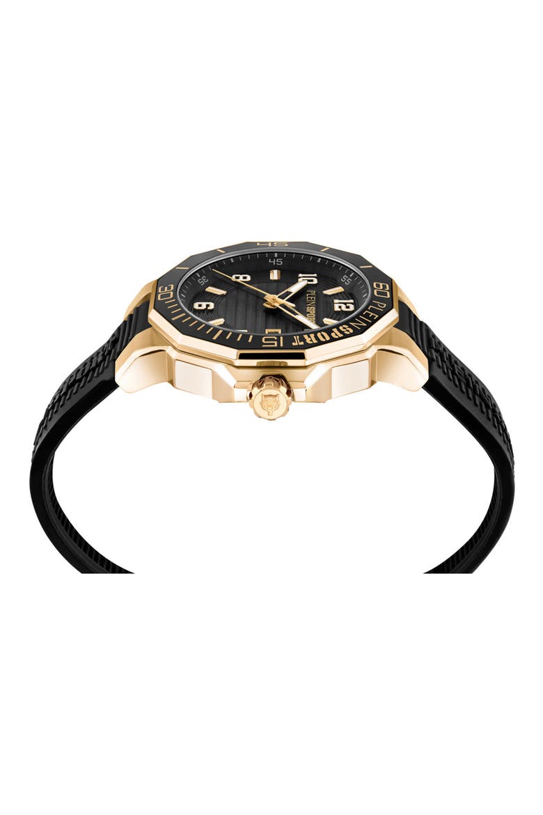 Titan Silicone Strap Watch, 44mm, Alternate, color, BLACK/ GOLD