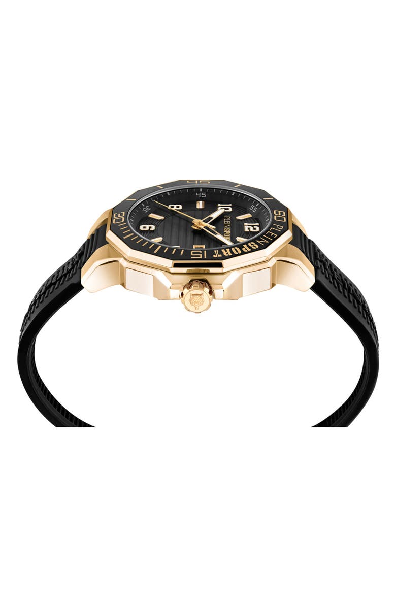 PLEIN SPORT Titan Silicone Strap Watch, 44mm, Alternate, color, Black/ Gold