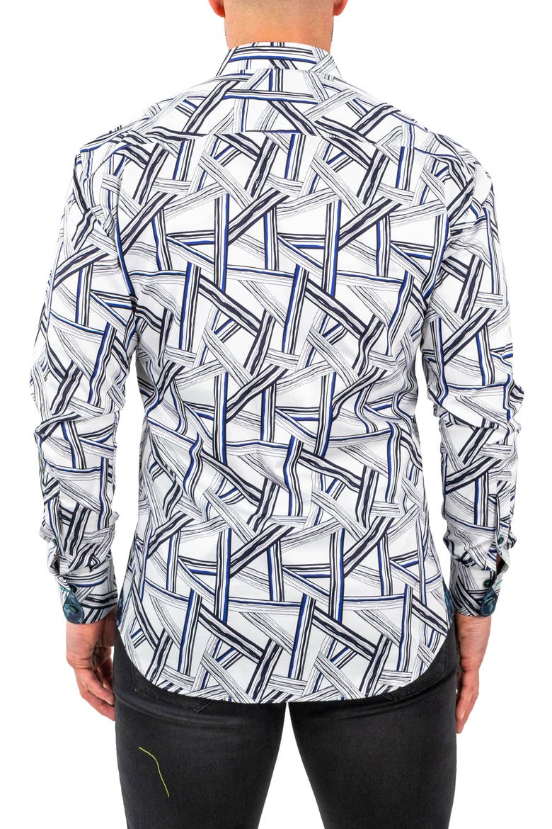 Einstein Bamboo Print Cotton Button-Up Shirt, Alternate, color, BLUE
