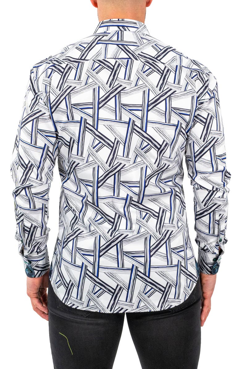Maceoo Einstein Bamboo Print Cotton Button-Up Shirt, Alternate, color, Blue