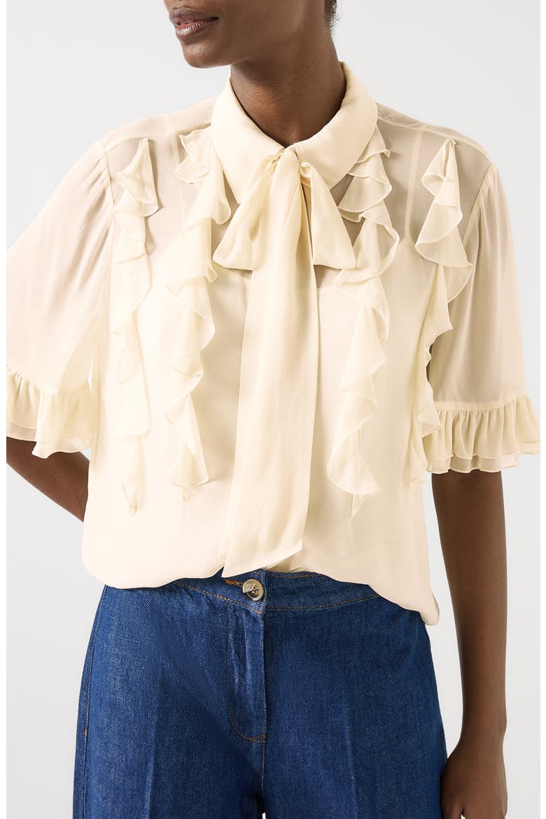 Corissa Ruffle Chiffon Button-Up Shirt, Main, color, IVORY