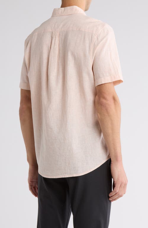 14th & Union Linen & Cotton Short Sleeve Button-up Shirt In Coral Beach- White Eoe