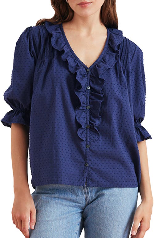 Paneros Clothing Chloe Swiss Dot Ruffle Shirt in Navy  product