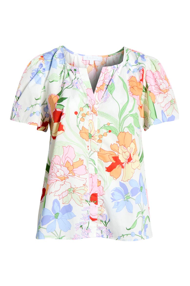 Floral Split Neck Top, Alternate, color, WHITE-MULTI
