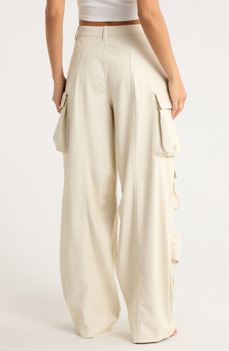 AFRM Parker Faux Leather Wide Leg Cargo Pants, Alternate, color, Ivory