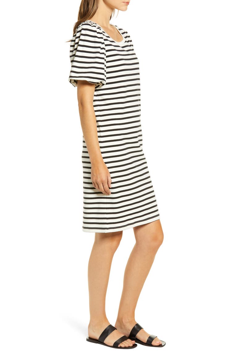 Bubble Sleeve T-Shirt Dress, Alternate, color, BLACK JERSEY STRIPE