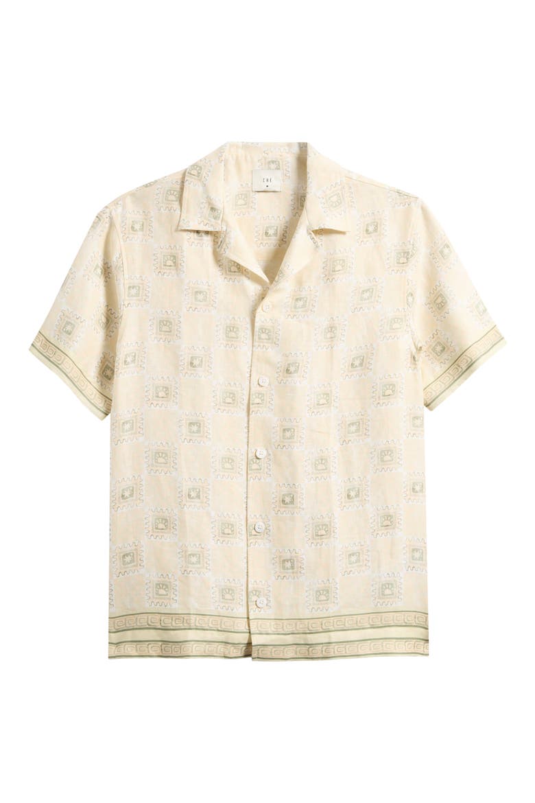 Tehla Tile Print Linen Camp Shirt, Main, color, ECRU- 17