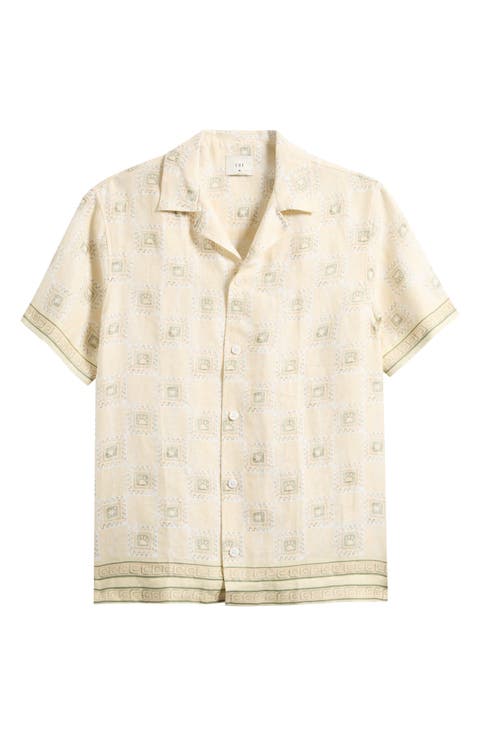 Tehla Tile Print Linen Camp Shirt