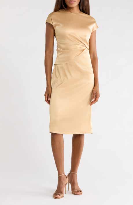 Draped Satin Midi Dress