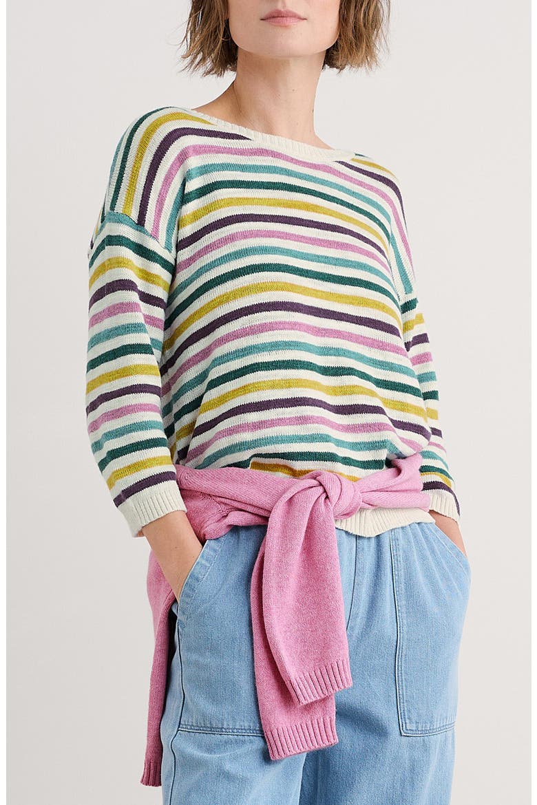 Knavock Stripe Organic Cotton & Linen Sweater, Main, color, KNIT MINI CORNISH ORCHID MULTI
