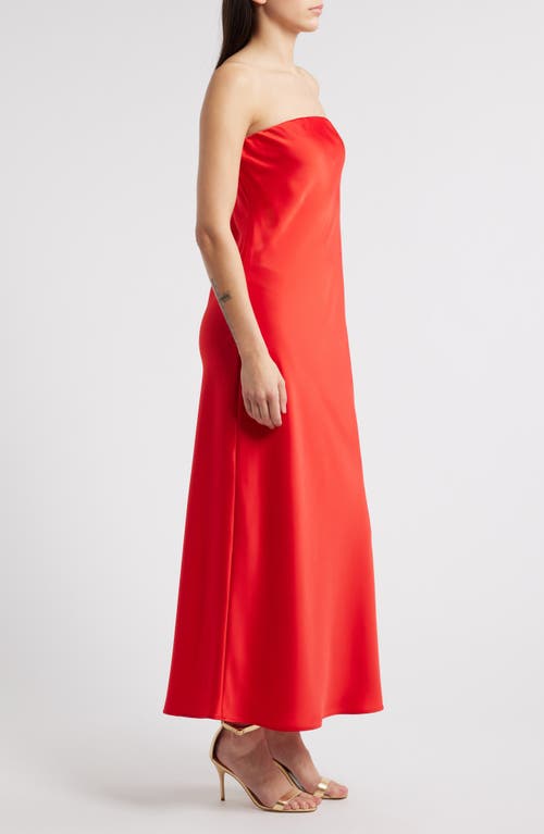 Wayf Madelyn Strapless Bias Cut Satin Dress In Red