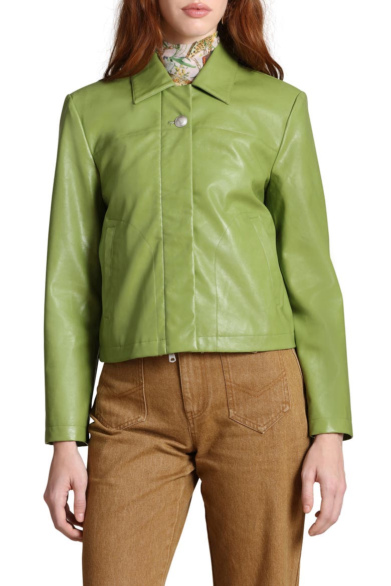 Faux Leather Jacket, Alternate, color, GREEN