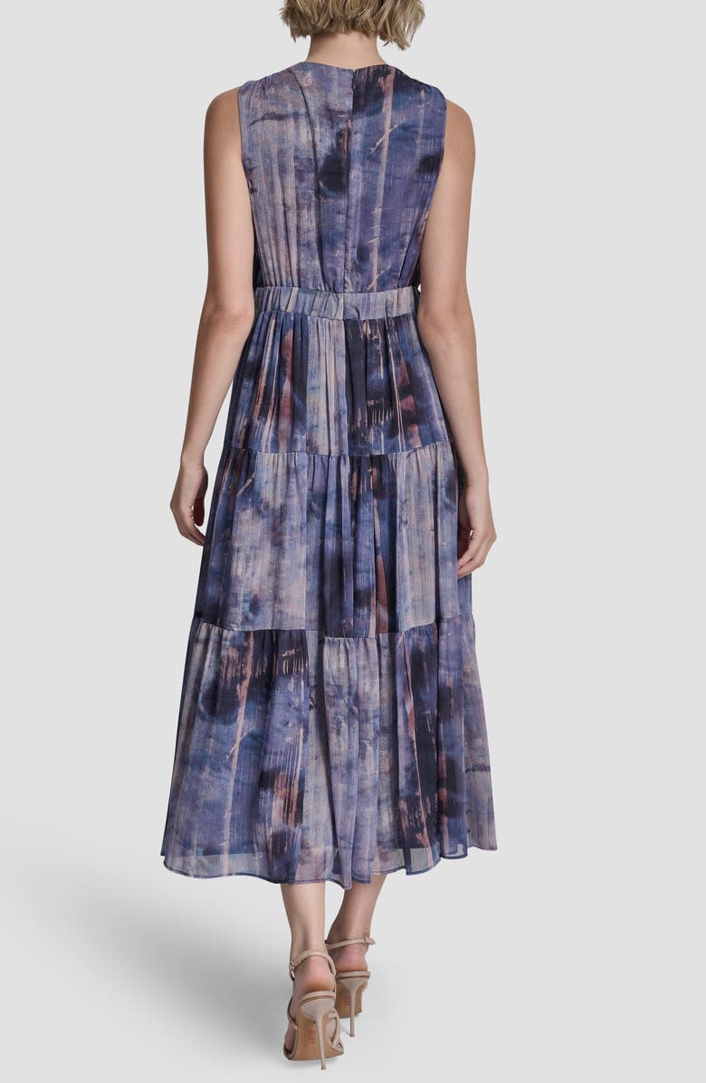 DKNY Pleated Tie Waist Chiffon Midi Dress, Alternate, color, Hudson Lights