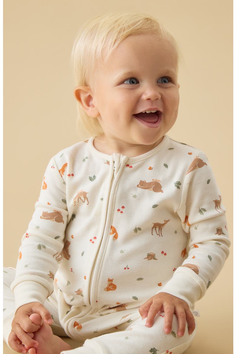 Print Two Way Zip Up Sleepsuit, Alternate, color, Woodland Tofu