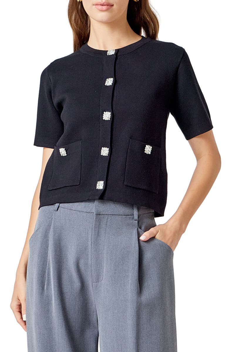 Endless Rose Short Sleeve Cardigan, Main, color, Black