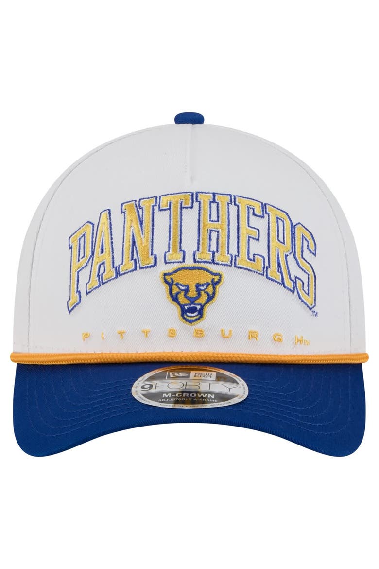 Men's New Era White/Royal Pitt Panthers Arch Two-Tone Rope 9FORTY A-Frame M-Crown Adjustable Hat, Alternate, color, White