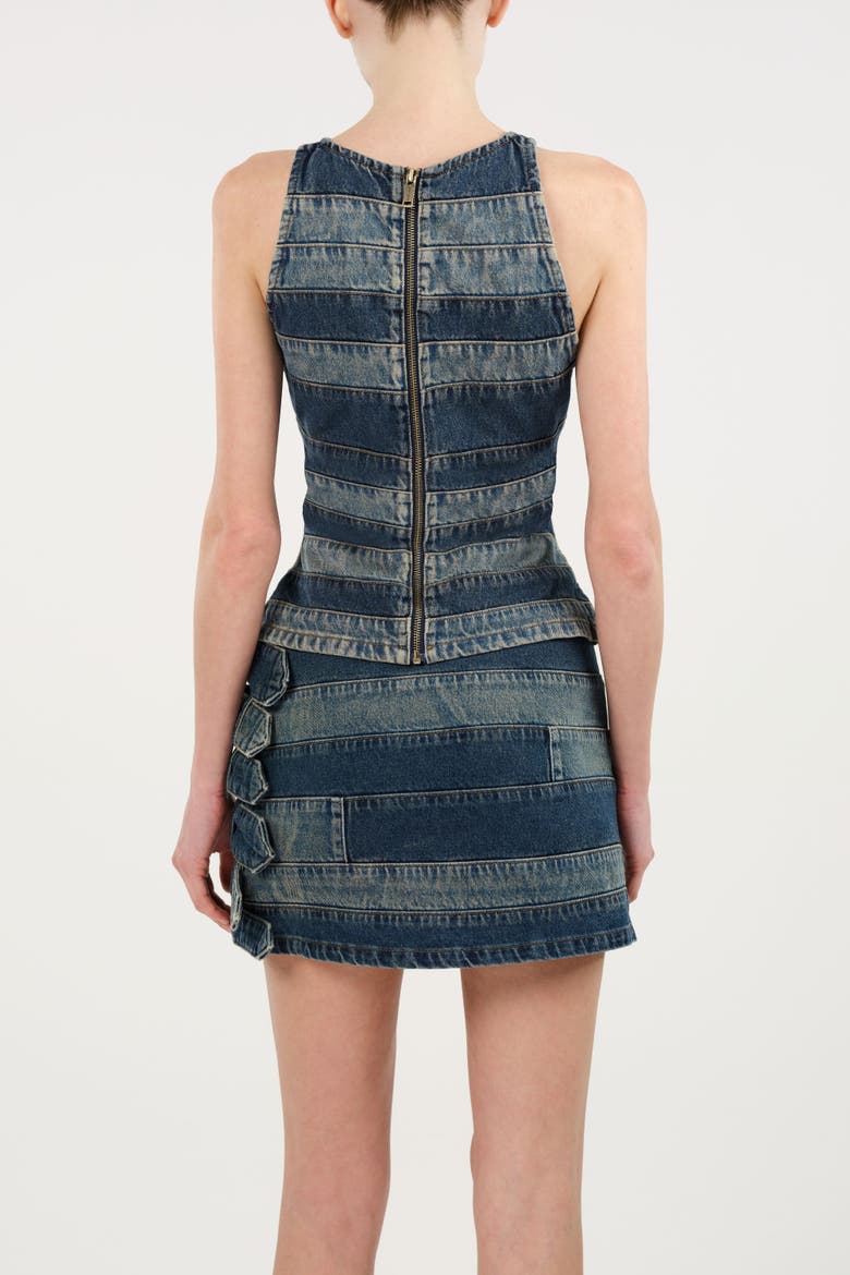 Halter Neck Denim Blouse, Alternate, color, Indigo Bkue