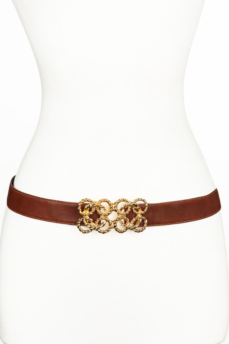 Torchon Rope Buckle Leather Belt, Main, color, Cognac