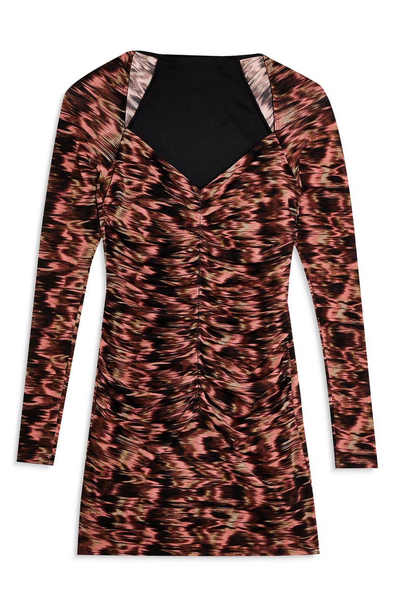 Topshop Ruched Tie Dye Long Sleeve Minidress, Alternate, color, 