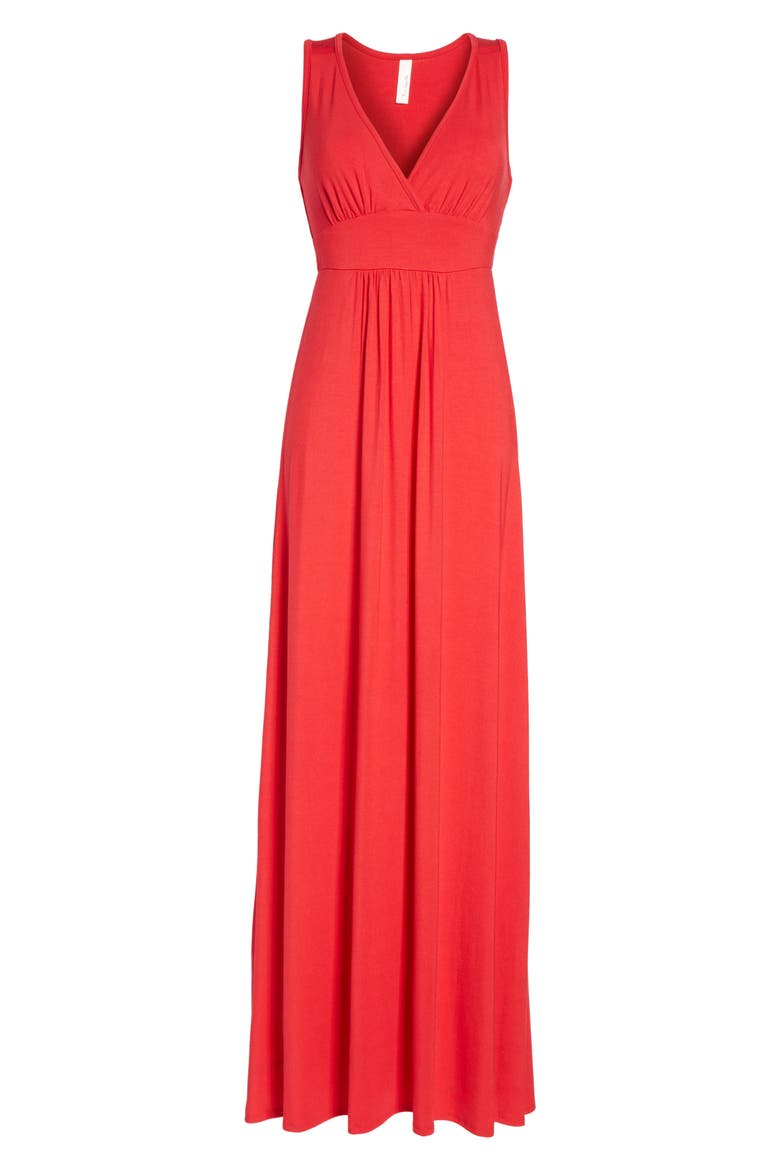 V-Neck Jersey Maxi Dress, Alternate, color, RED LIPSTICK