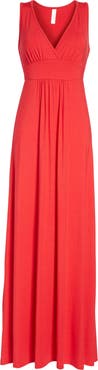 Loveappella V-Neck Jersey Maxi Dress