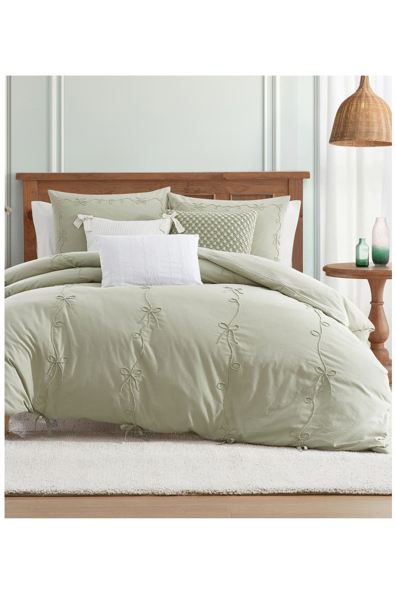 Sasha Bows Duvet Cover & Sham Set, Alternate, color, GREEN