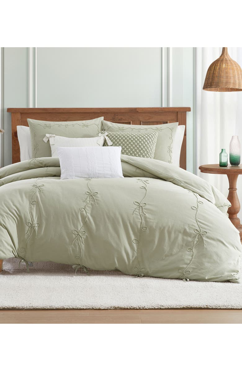 Peri Home Sasha Bows Duvet Cover & Sham Set, Alternate, color, Green