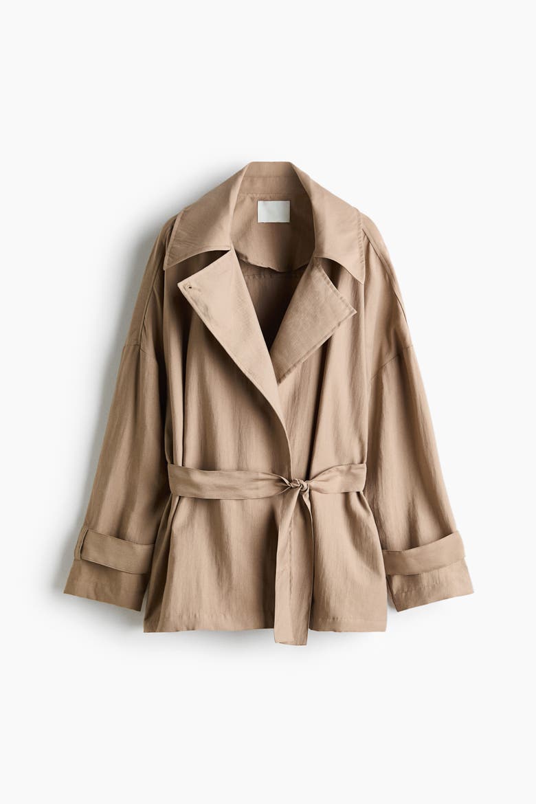 Short Lyocell-Blend Trench Coat, Alternate, color, Beige