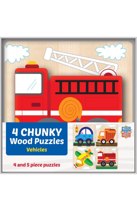 Vehicles Wood Puzzles 4-Pack