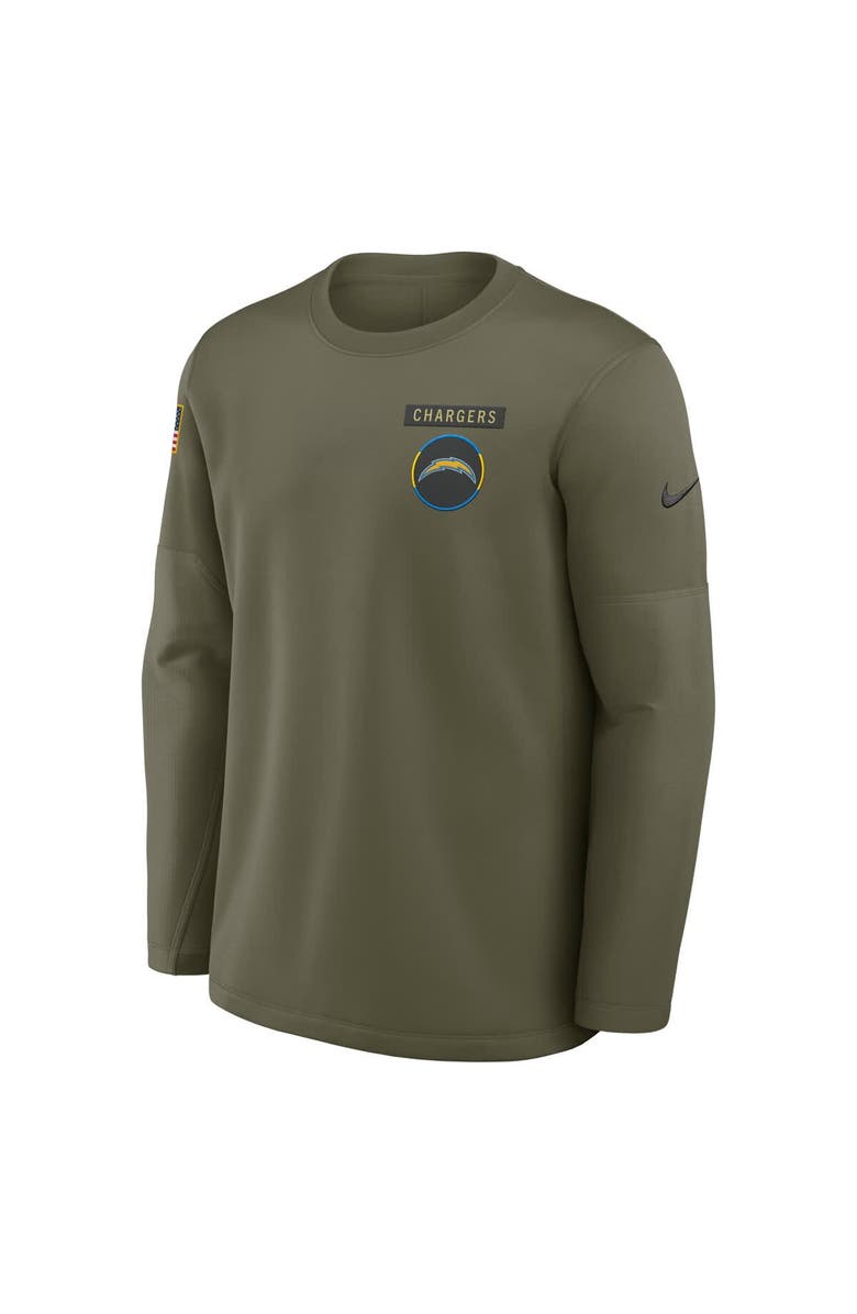 Nike Men's Nike Olive Los Angeles Chargers 2025 Salute to Service Sideline Coaches Therma-FIT Long Sleeve Shirt, Alternate, color, Olive
