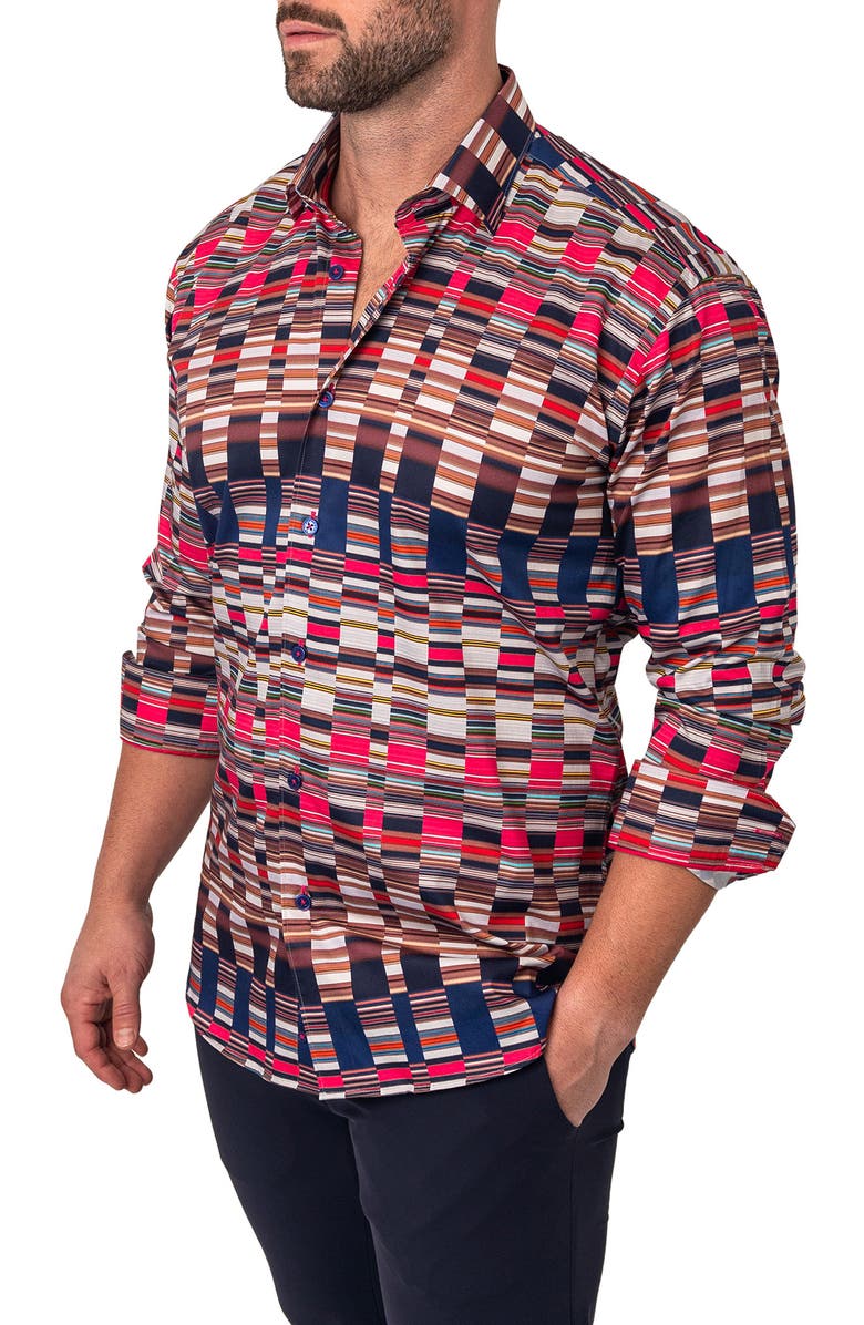 Maceoo Fibonacci Mirrors Cotton Button-Up Shirt, Alternate, color, Pink