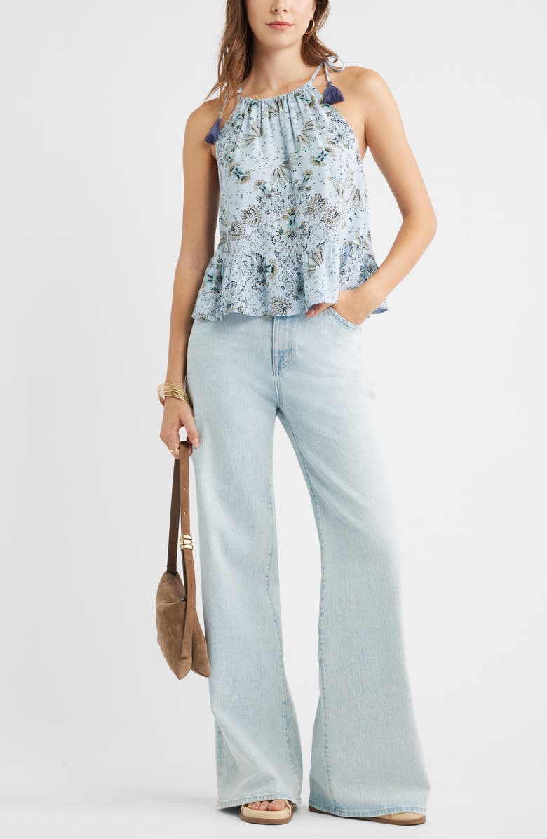 Treasure & Bond Ruffle Hem Camisole, Alternate, color, Blue- Olive Scarf Floral
