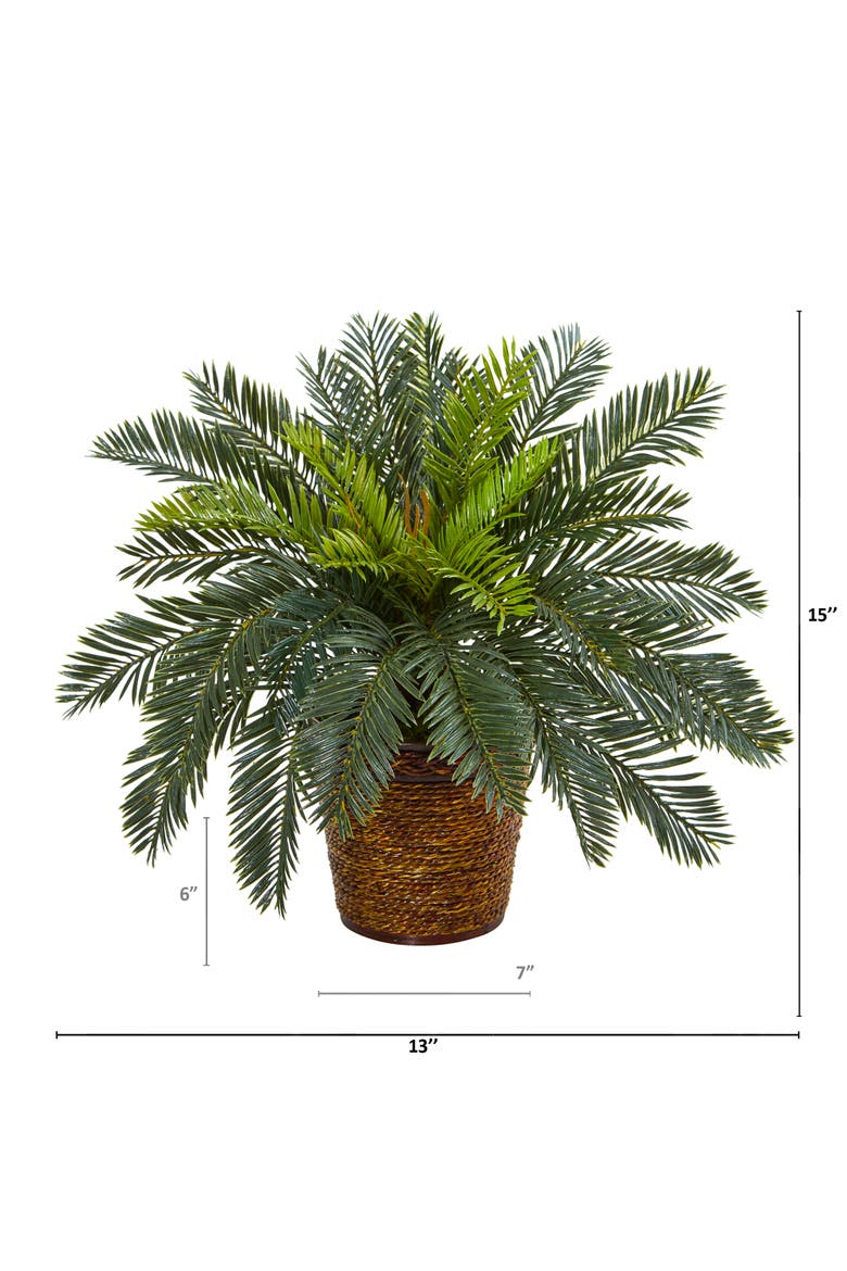 15-in Cycas Artificial Plant in Basket, Alternate, color, Green