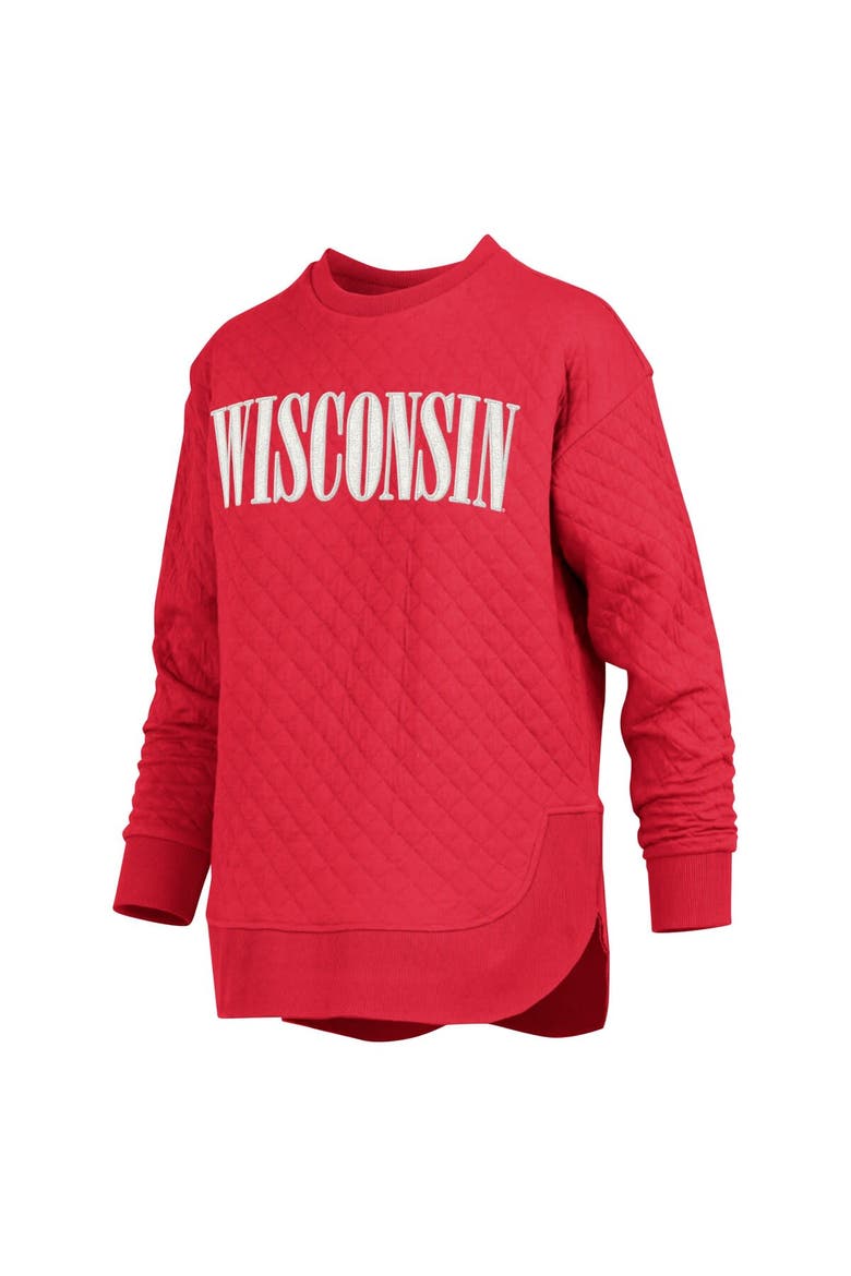 Women's Pressbox Red Wisconsin Badgers Quilted Long Sleeve Pullover Sweatshirt, Alternate, color, Red