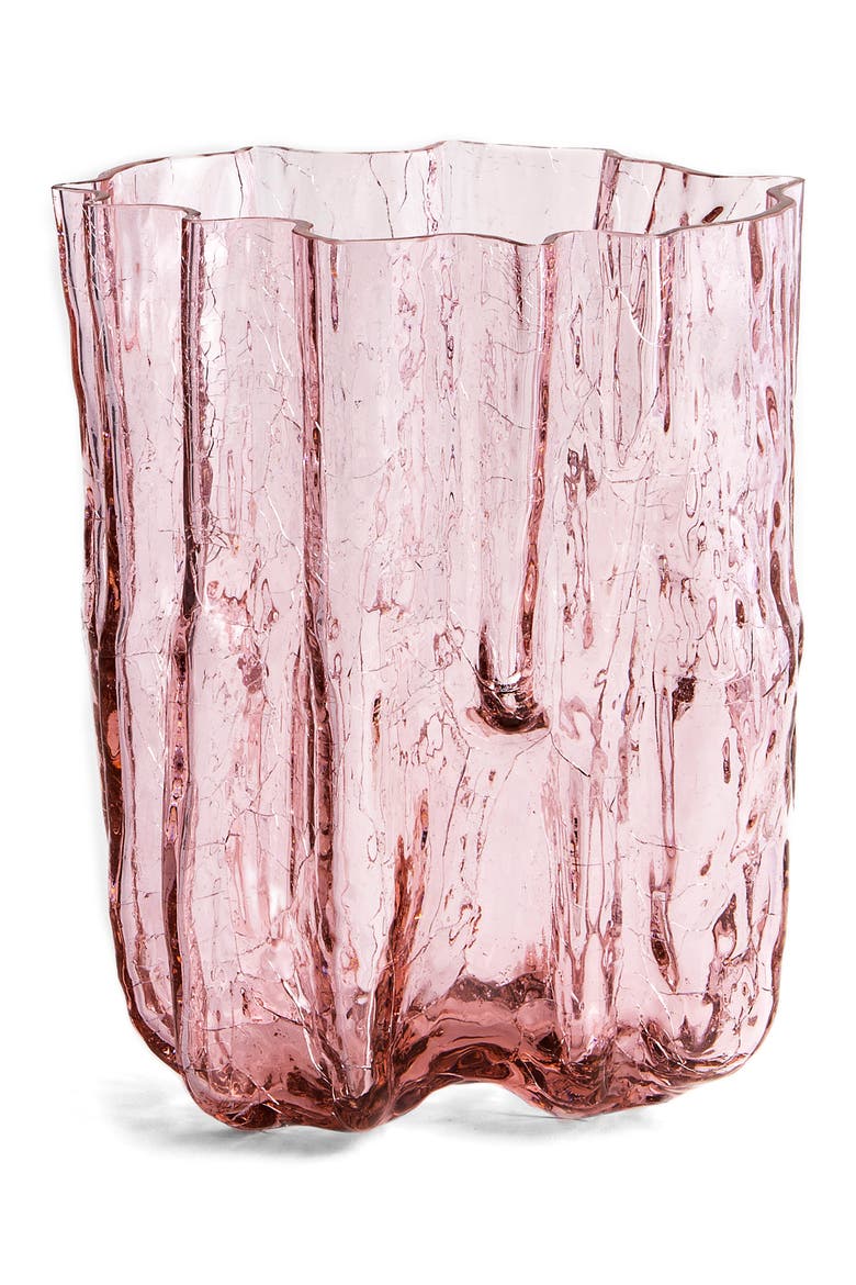 Crackle Pink Tall Glass Vase, Main, color, PINK