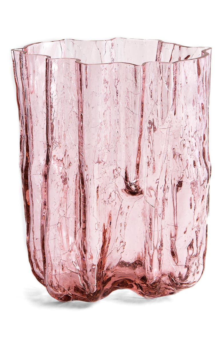 Kosta Boda Crackle Pink Tall Glass Vase, Main, color, Pink