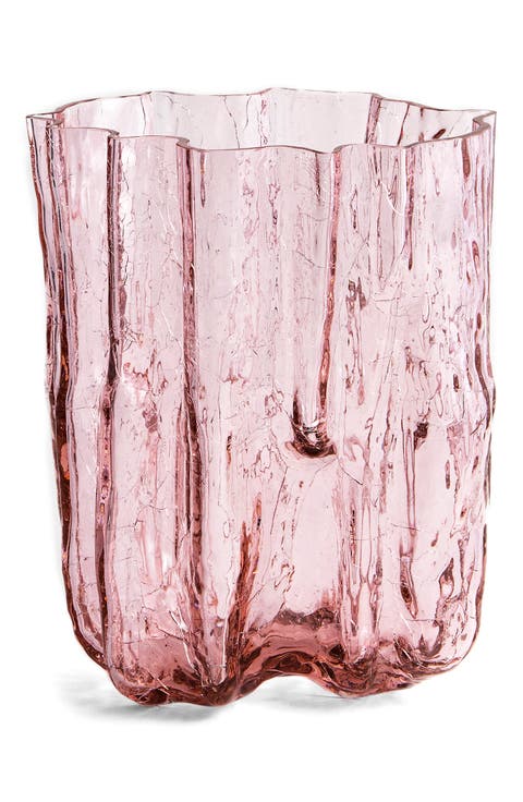 Crackle Pink Tall Glass Vase