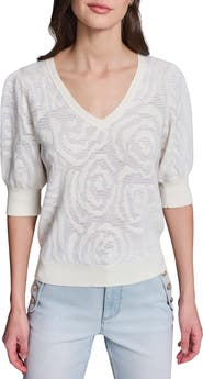 KARL LAGERFELD PARIS Floral Puff Sleeve Sweater