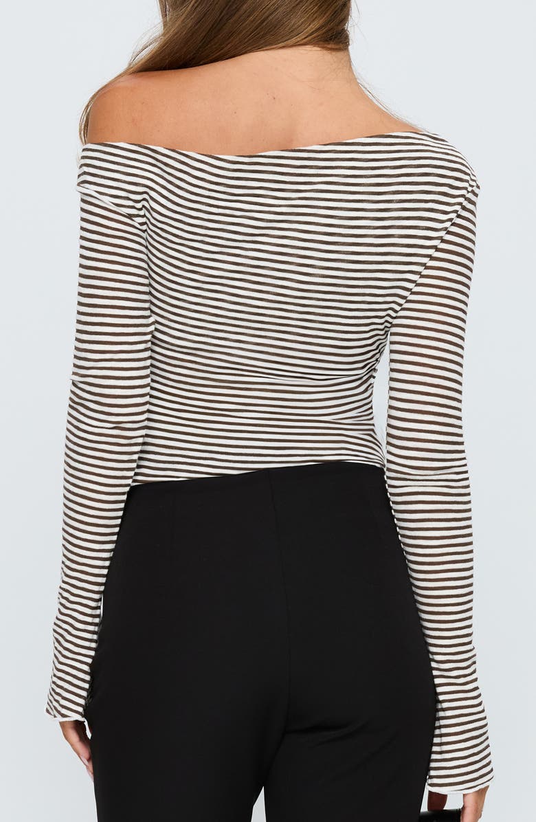 Princess Polly Synergies Stripe One-Shoulder Top, Alternate, color, Brown / White Stripe