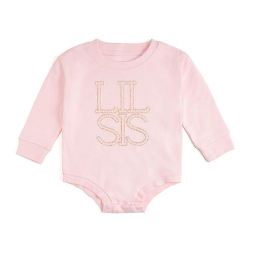 Sweet Wink Lil Sis Pearl Patch Long Sleeve Romper In Pink