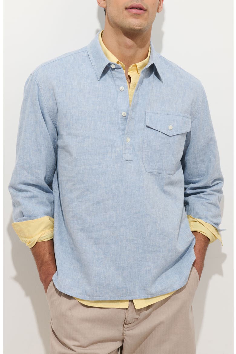 Carter Linen & Cotton Popover Shirt, Main, color, LIGHT BLUE CHAMBRAY