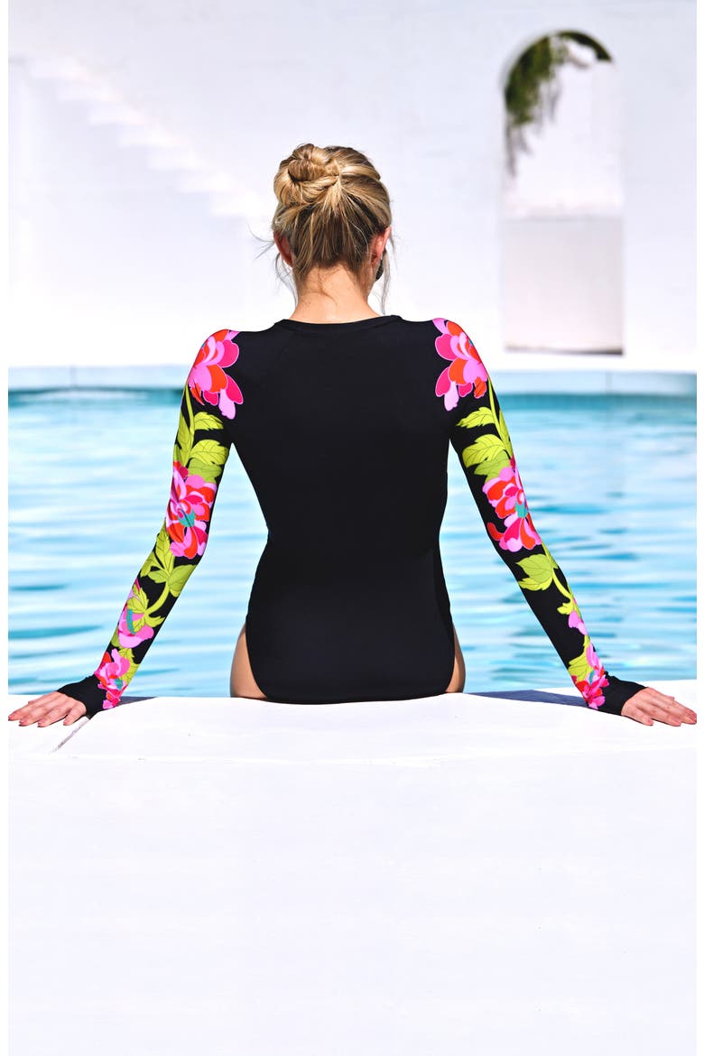 Bougainvillea Long Sleeve UPF 20+ One-Piece Rashguard Swimsuit, Alternate, color, MULTI
