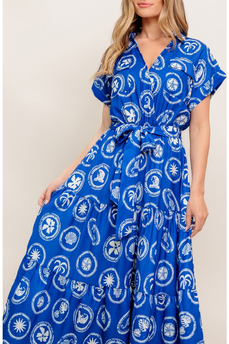 Surplice Neck Midi Dress, Alternate, color, BLUE/WHITE