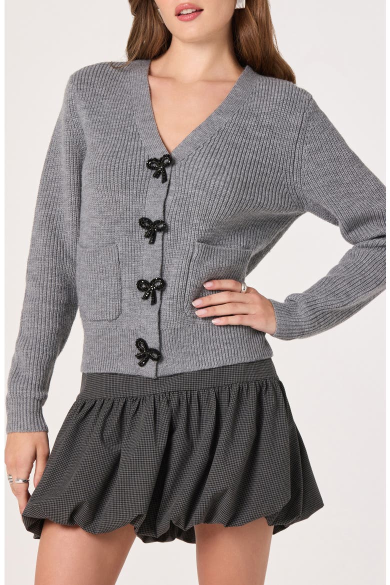 Crystal Embellished Bow Detail Cardigan, Main, color, GREY