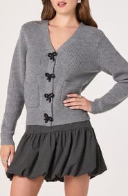 ASTR the Label Crystal Embellished Bow Detail Cardigan