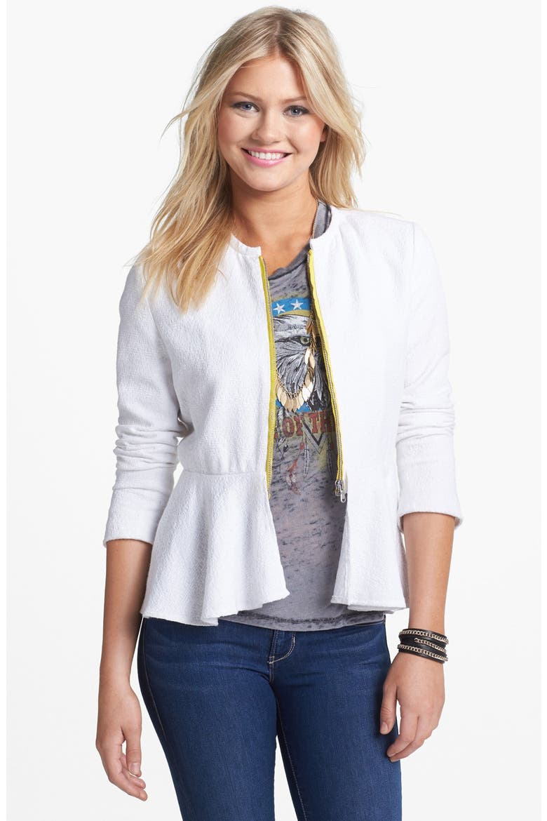B.C.N.U. Peplum Jacket, Main, color, WHITE/ YELLOW