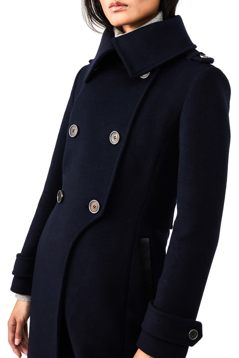 Elodie-R Double Breasted Wool Blend Coat, Alternate, color, NAVY