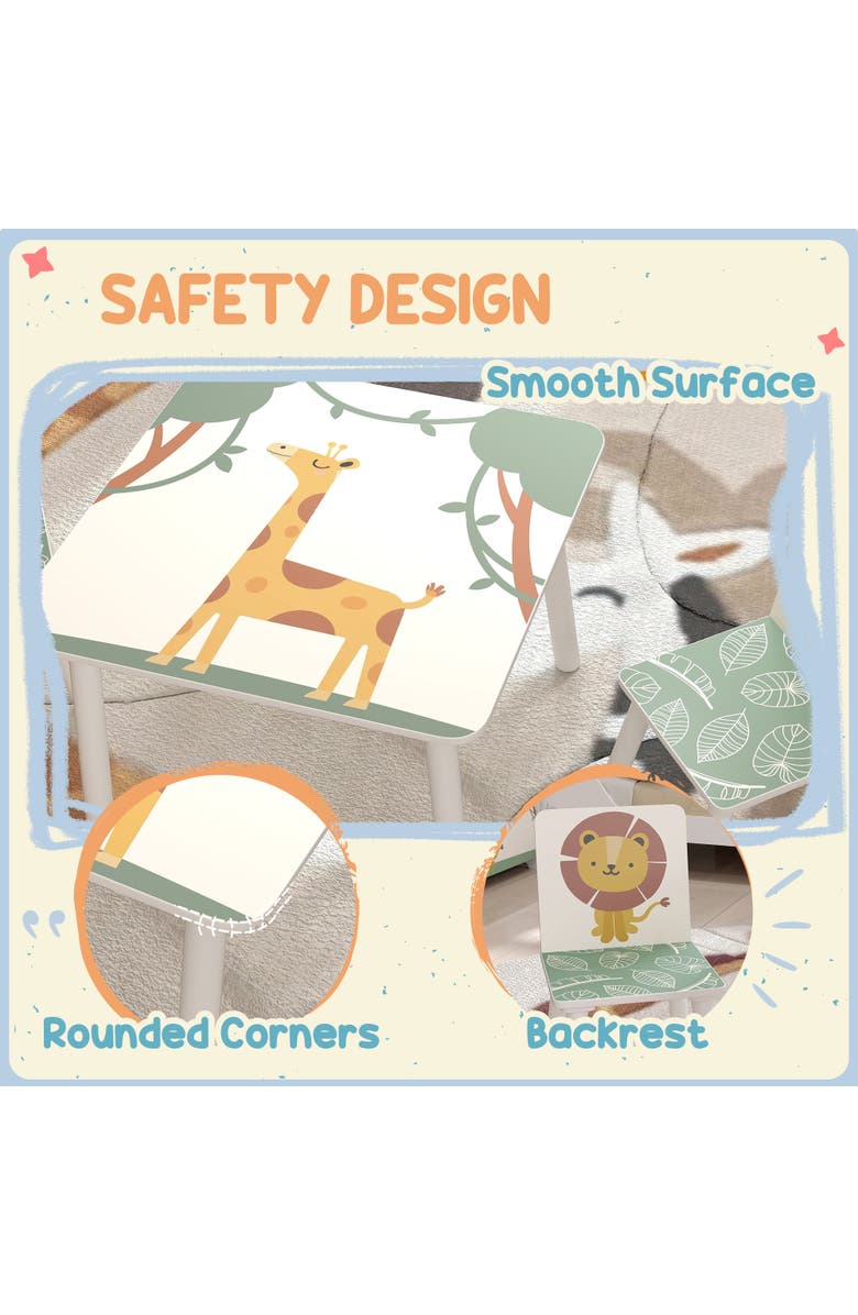 Qaba 3-Piece Kids Table & Chairs Set, Bedroom/Nursery/Playroom, Alternate, color, Green