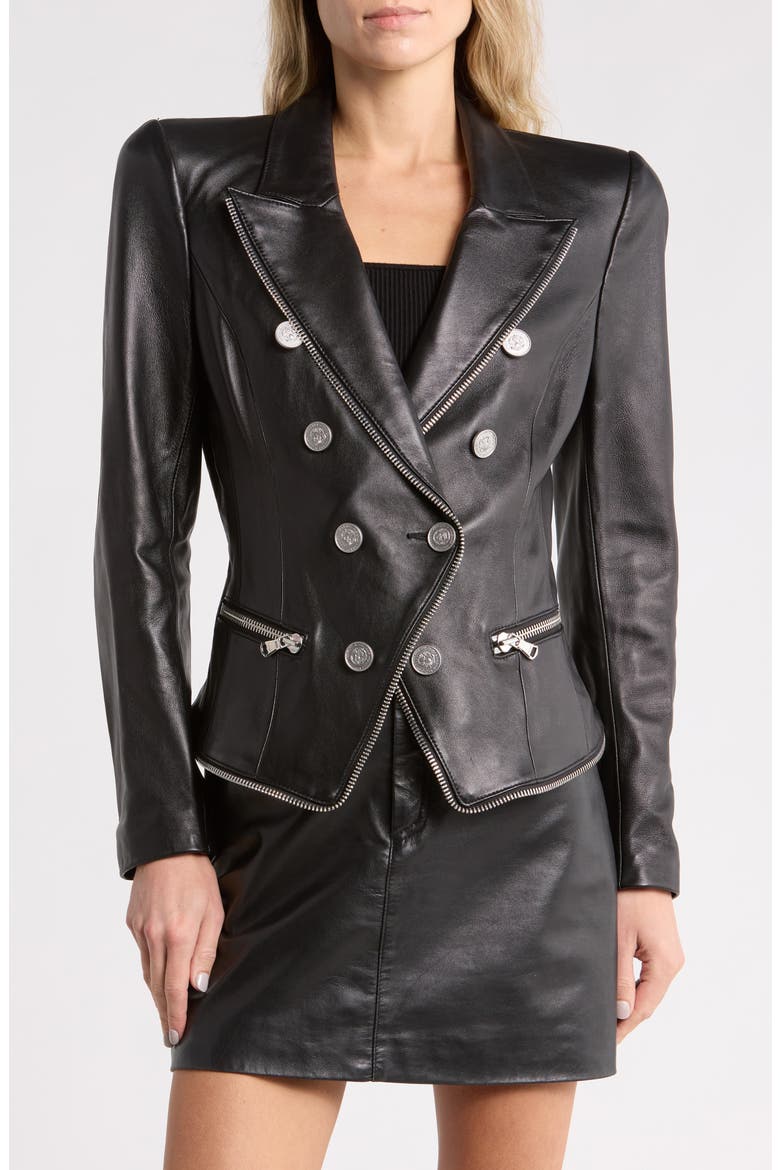Ottilie Zip Leather Blazer, Main, color, BLACK/ NICKEL