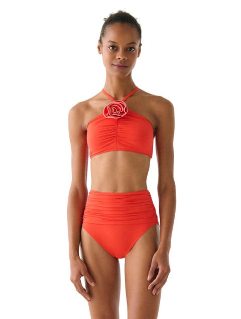 Contrast Rosette Solids High Neck Bra Swim Top